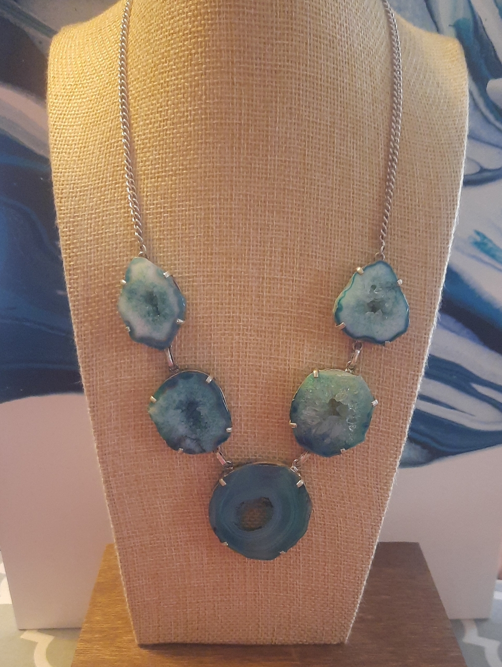 Blue Agate Slice Statement Necklace - Unbranded